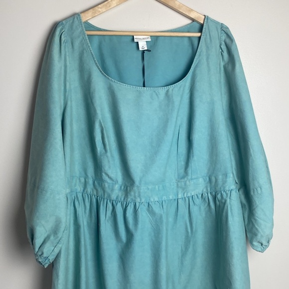 Ava & Viv Tiered Dress Tie Back Balloon Sleeve A Line Acid Wash Green Size 1X - Picture 5 of 14